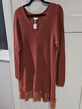 LOGO by Lori Goldstein Waffle Knit Long Sleeve Dress in Rust